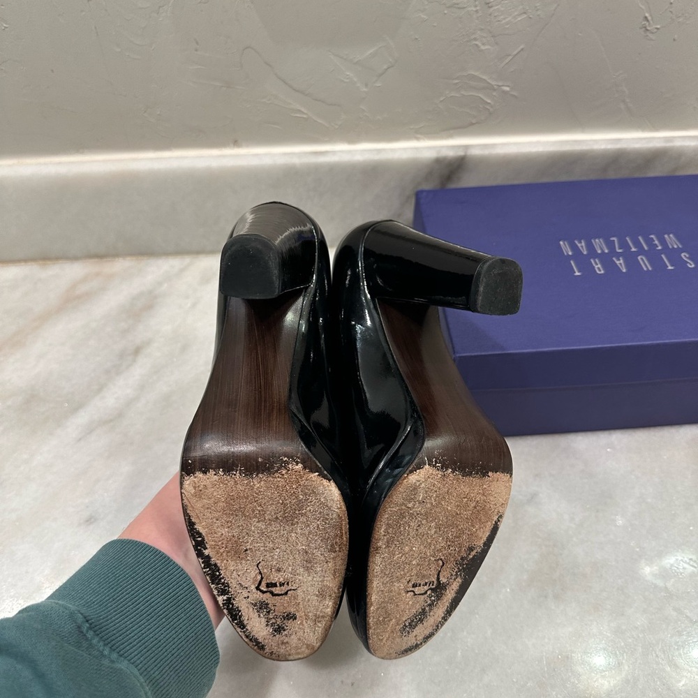 Stuart Weitzman Black Patent Leather Tango Heels Platform - Picture 2 of 6